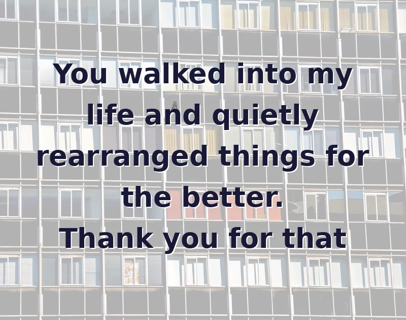 You walked into my life and quietly rearranged things for the better. Thank you for that