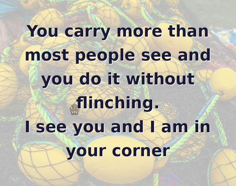 encouragement messages: You carry more than most people see and you do it without flinching. I see you and I am in your corner