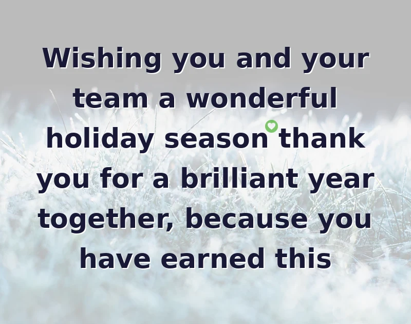 Wishing you and your team a wonderful holiday season thank you for a brilliant year together, because you have earned this