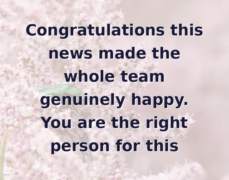 promotion wishes: Congratulations this news made the whole team genuinely happy. You are the right person for this