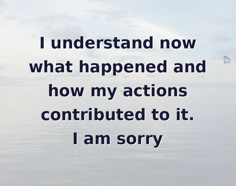 apology messages: I understand now what happened and how my actions contributed to it. I am sorry